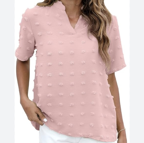 Fashion Original Design Pink V Neck Chiffon Pullover Women's Top Plus 2X - Picture 1 of 7